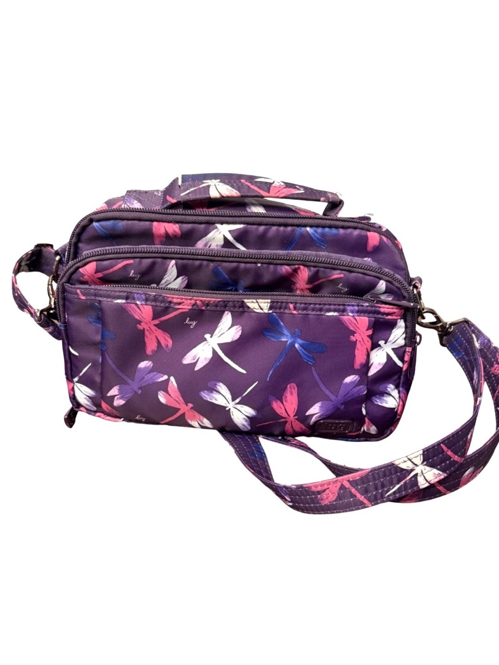 lug Scoop Crossbody Bag Purple Dragonfly Print